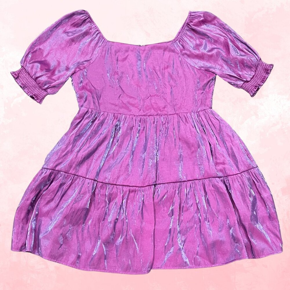 ✨ Fate Curve Metallic Puff Sleeve Mini Dress – Size 1X (fits more like 2x)✨